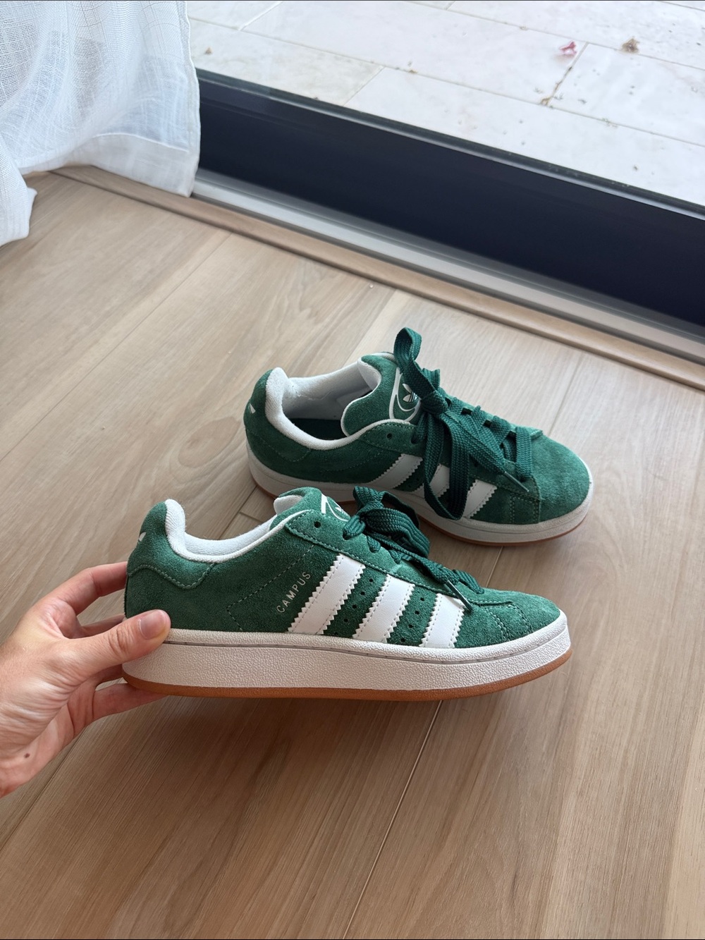 adidas women’s Green and White Campus Suede Sneakers